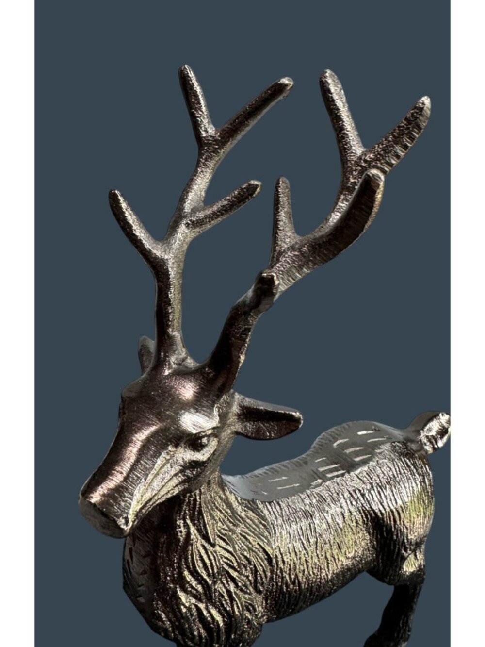 Vintage Silver Metal Deer Figurine Stag Buck Statue Rustic Lodge Woodland Decor - Picture 4 of 8